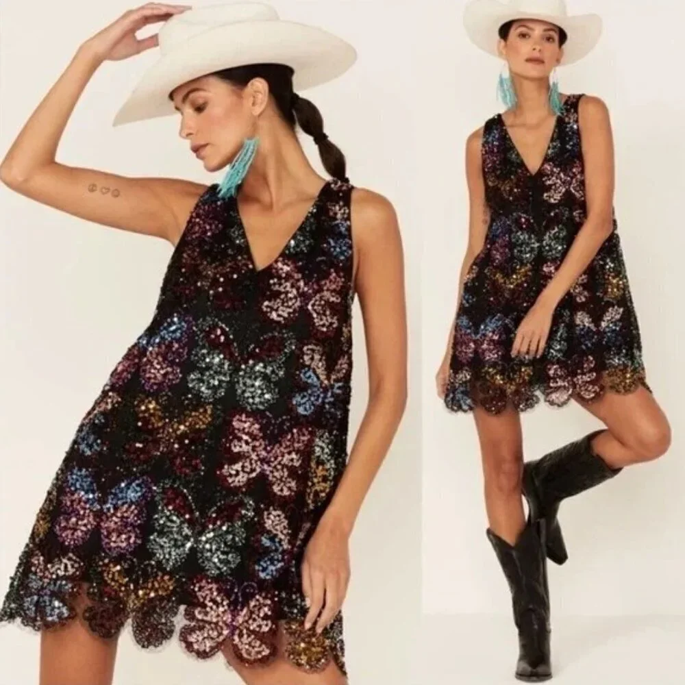 Free People Fly Me Away Sequin Mini Dress